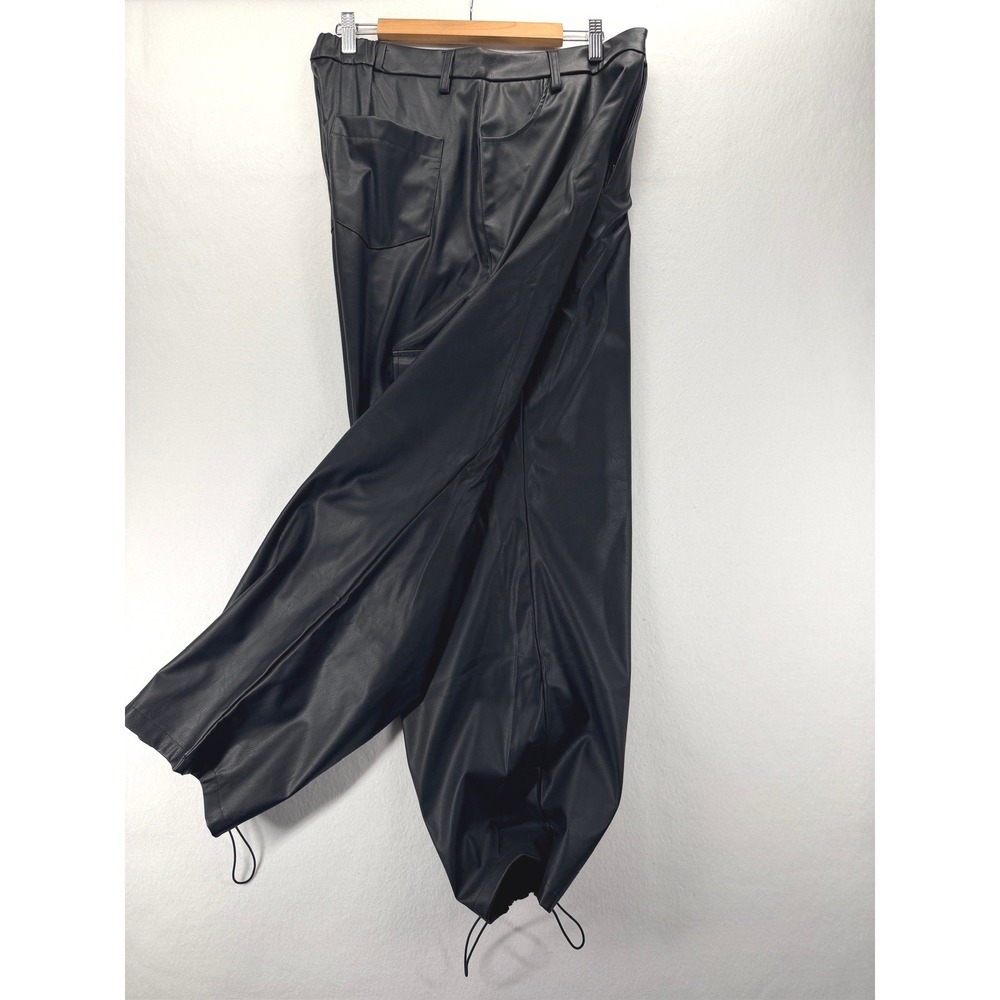 NEW TEREA Faux Leather Cargo Pants Black  Utility Wide Leg L